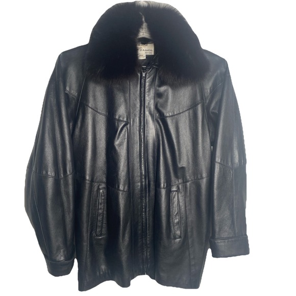 Dero by Rocco D'Amelio Black Leather Jacket Womens Sz S Fur Collar Rome New York - Picture 1 of 5